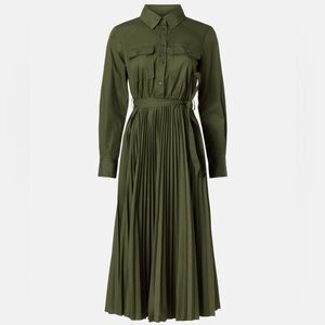 Derek Lam Pleated Green Midi Shirt Dress